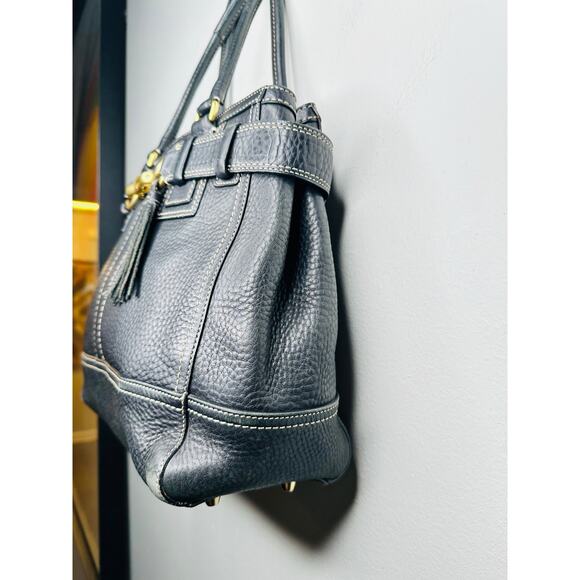 COACH Black Hampton Vintage Pebbled Leather Satchel Handbag Purse - Picture 3 of 14